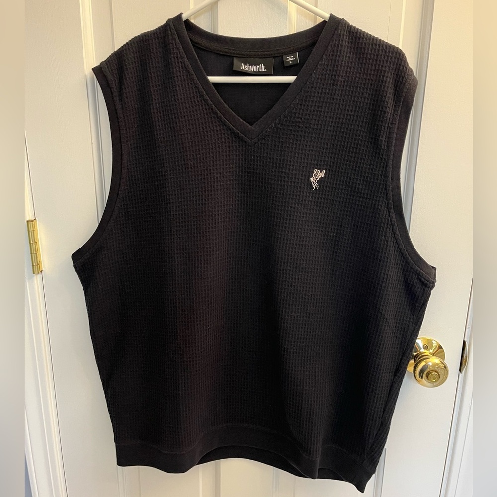 Ashworth Navy Waffle Weave V-Neck Golf Sweater Vest